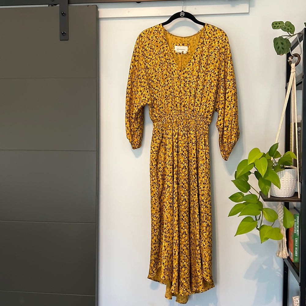 Gold floral midi dress